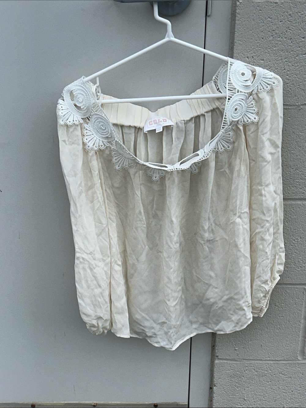 Stone Cold Fox Cream Off-Shoulder Crochet Trim Blouse